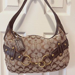 Coach Tan Signature Canvas and Brown Leather Belted Hobo